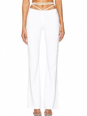 I.AM.GIA Halo Tie Wrap Waist Pant Stretch Straight Leg White Women Medium x 36.5